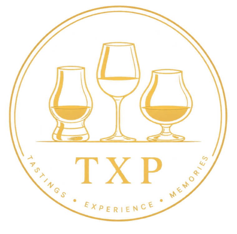 TXP logotyp med tastingglas i guld